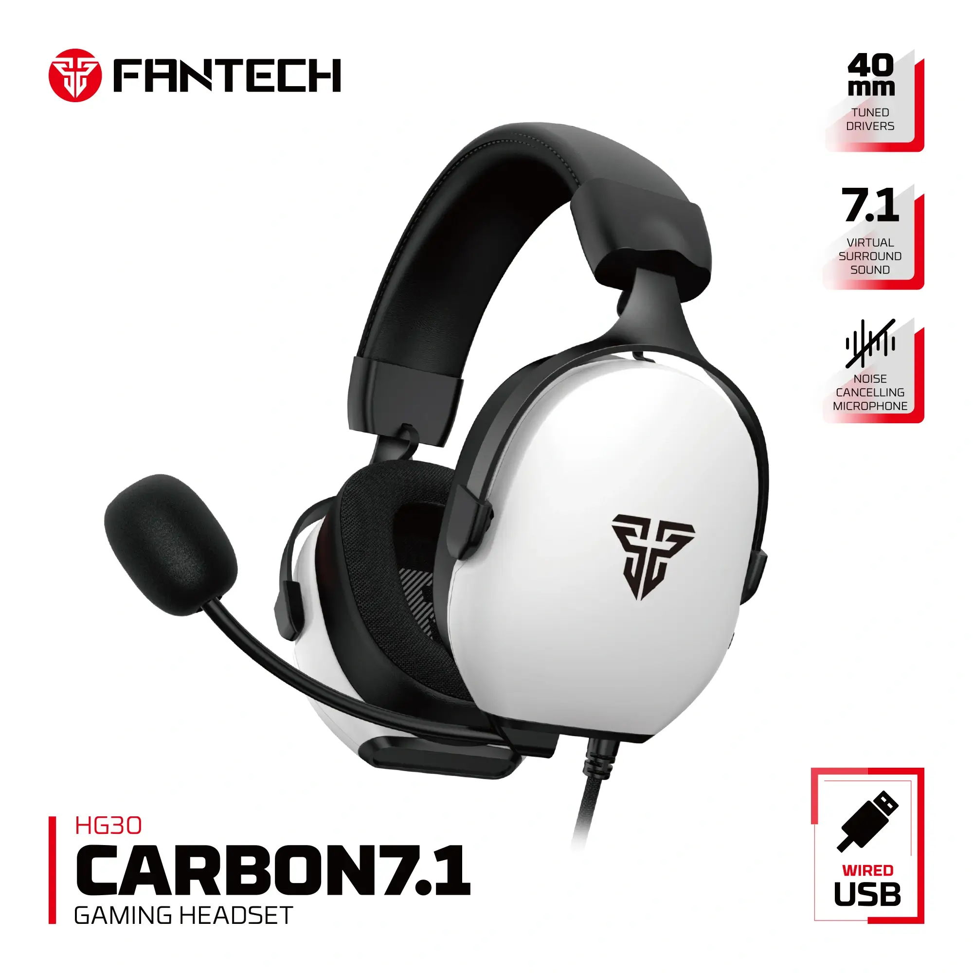 Fantech HG30 Carbon 7.1 White Wired Headset Fantech HG30 Carbon 7.1 White Wired Headset